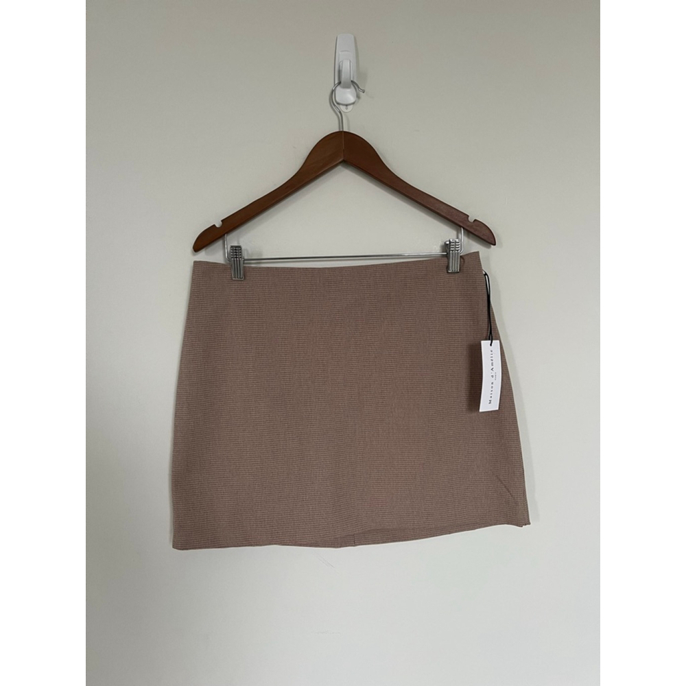 Tan Mini Skirt Maison d'Amélie Brown Black Plaid Mini Skirt Stretch Lined